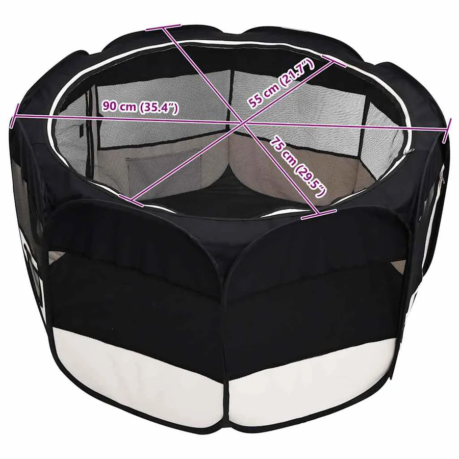 Parc pour chiens pliable avec sac de transport Noir 90x90x58 cm - 13