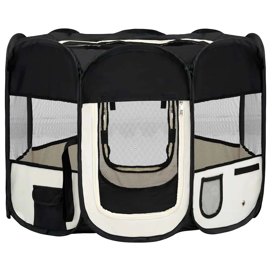 Parc pour chiens pliable avec sac de transport Noir 90x90x58 cm - 2