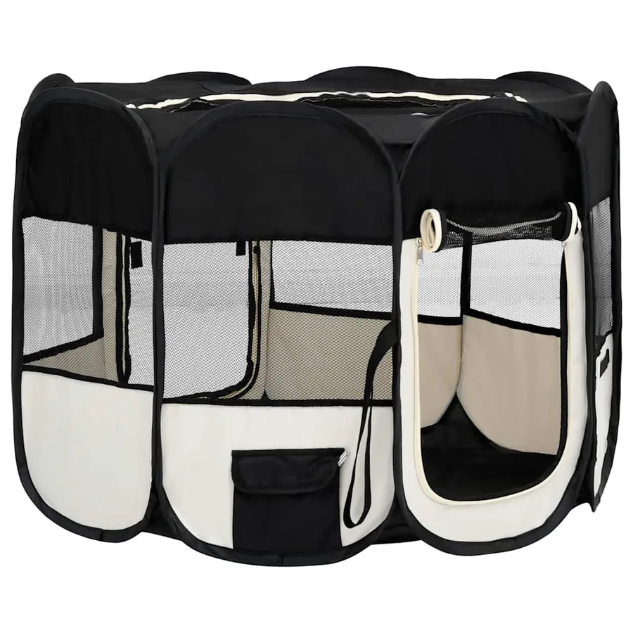 Parc pour chiens pliable avec sac de transport Noir 90x90x58 cm - 3