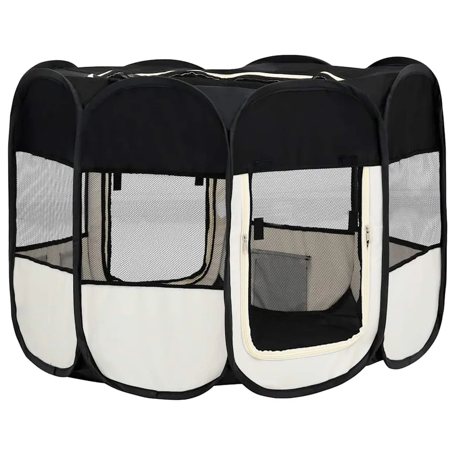 Parc pour chiens pliable avec sac de transport Noir 90x90x58 cm - 5