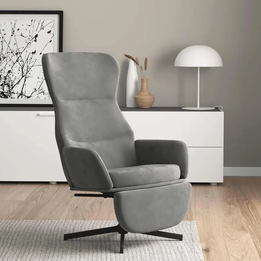 Chaise de relaxation avec repose-pied Gris clair Velours