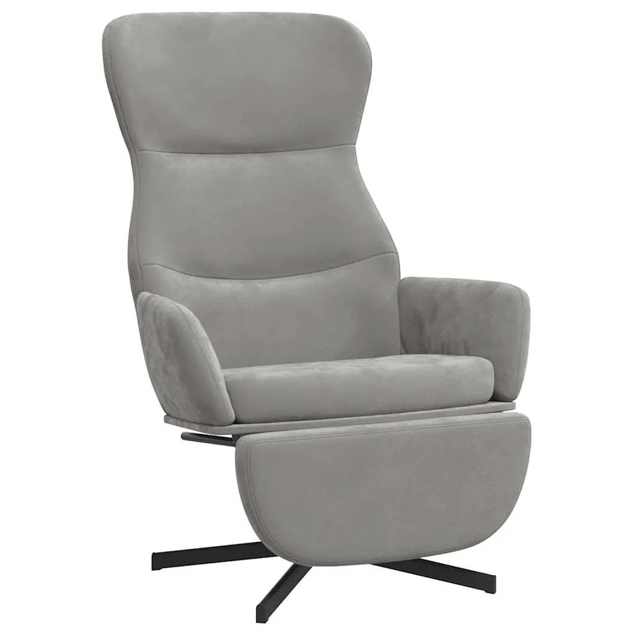 Chaise de relaxation avec repose-pied Gris clair Velours - 2