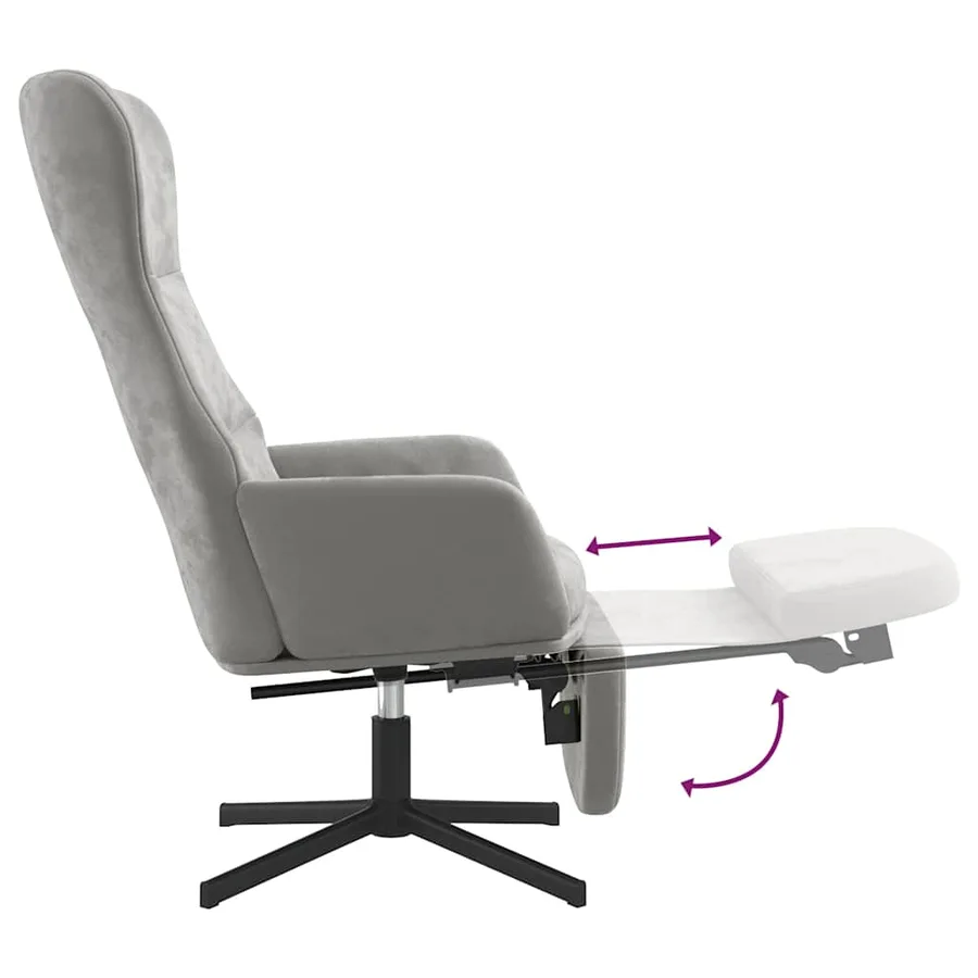 Chaise de relaxation avec repose-pied Gris clair Velours - 7