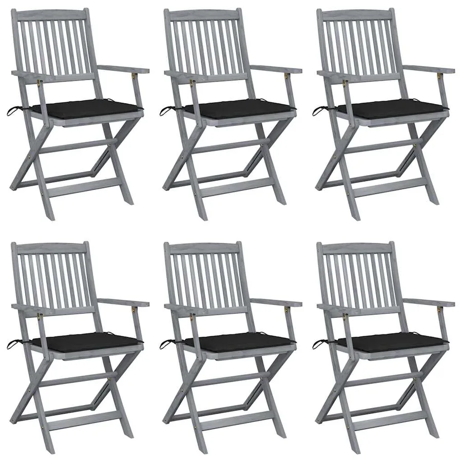 Chaises pliables d'extérieur lot de 6 et coussins Bois d'acacia