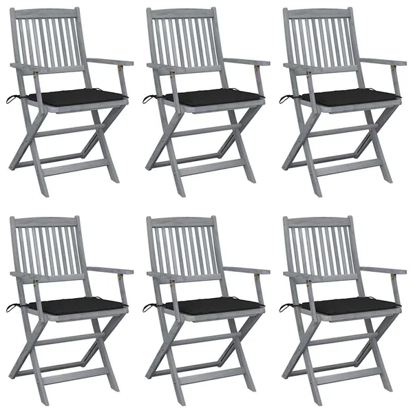 Chaises pliables d'extérieur lot de 6 et coussins Bois d'acacia