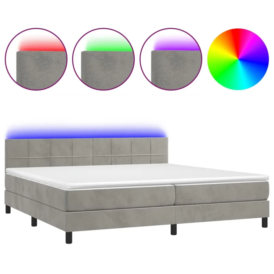 Sommier à lattes de lit avec matelas LED Gris clair 200x200 cm - 2