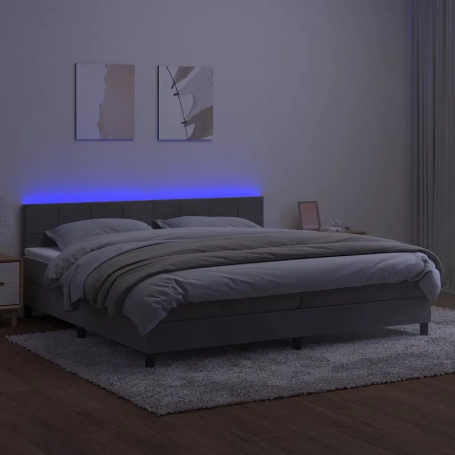 Sommier à lattes de lit avec matelas LED Gris clair 200x200 cm - 4