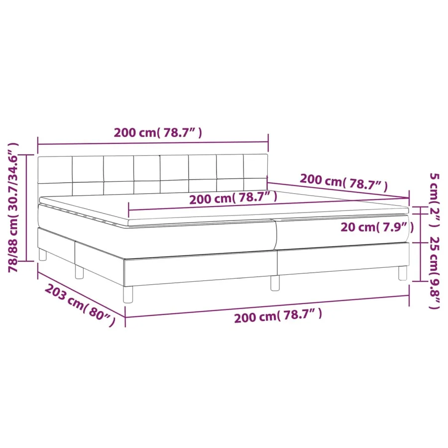 Sommier à lattes de lit avec matelas LED Gris clair 200x200 cm - 8