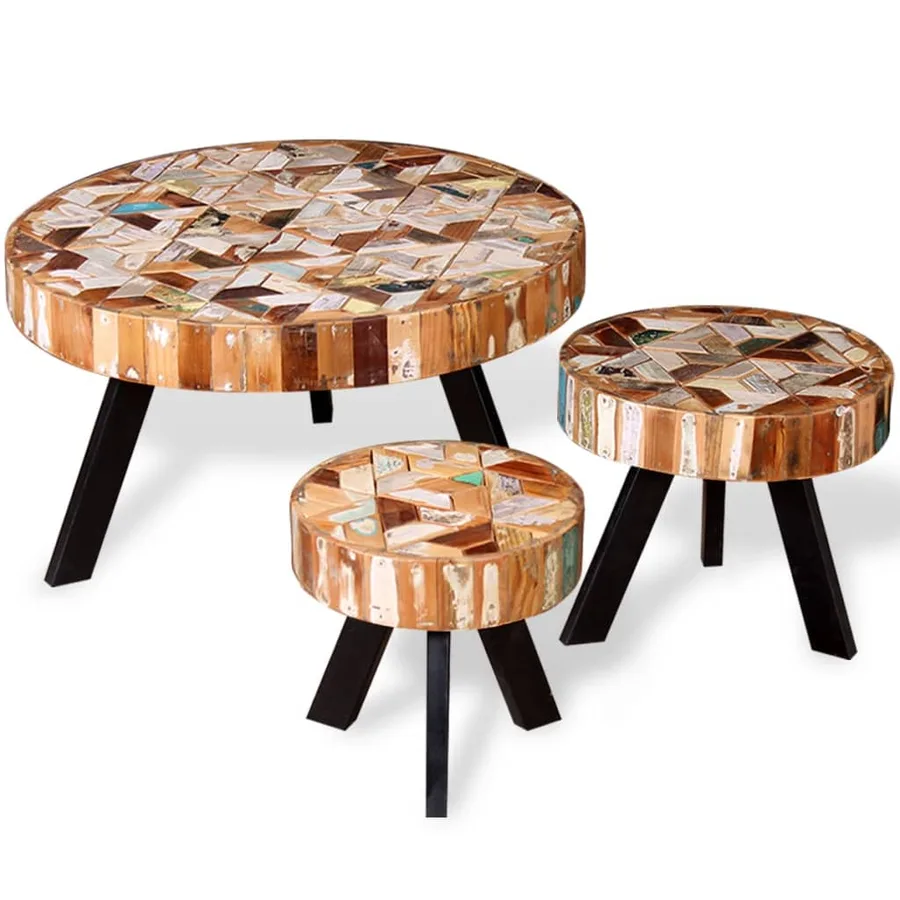 Ensemble de table basse 3 pièces Bois de récupération massif - 2