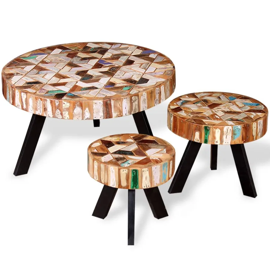 Ensemble de table basse 3 pièces Bois de récupération massif - 3