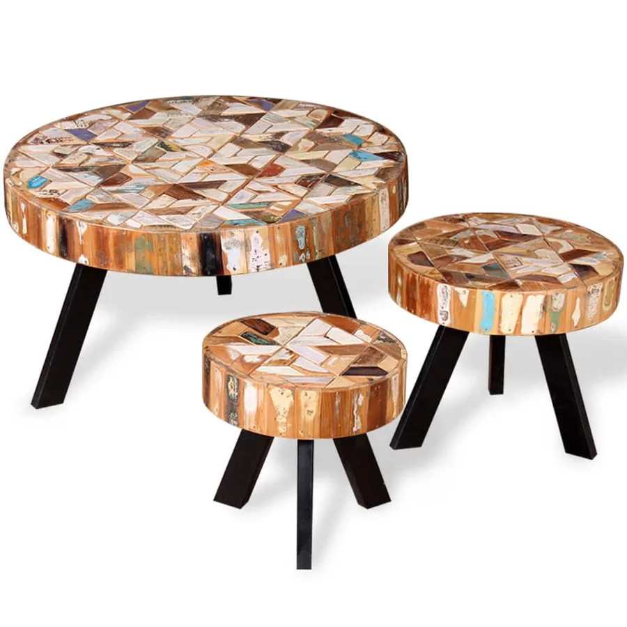 Ensemble de table basse 3 pièces Bois de récupération massif - 4