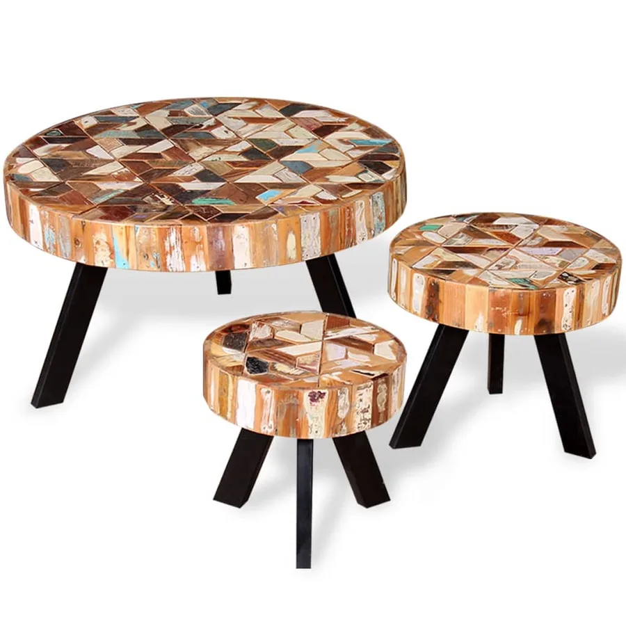 Ensemble de table basse 3 pièces Bois de récupération massif - 5