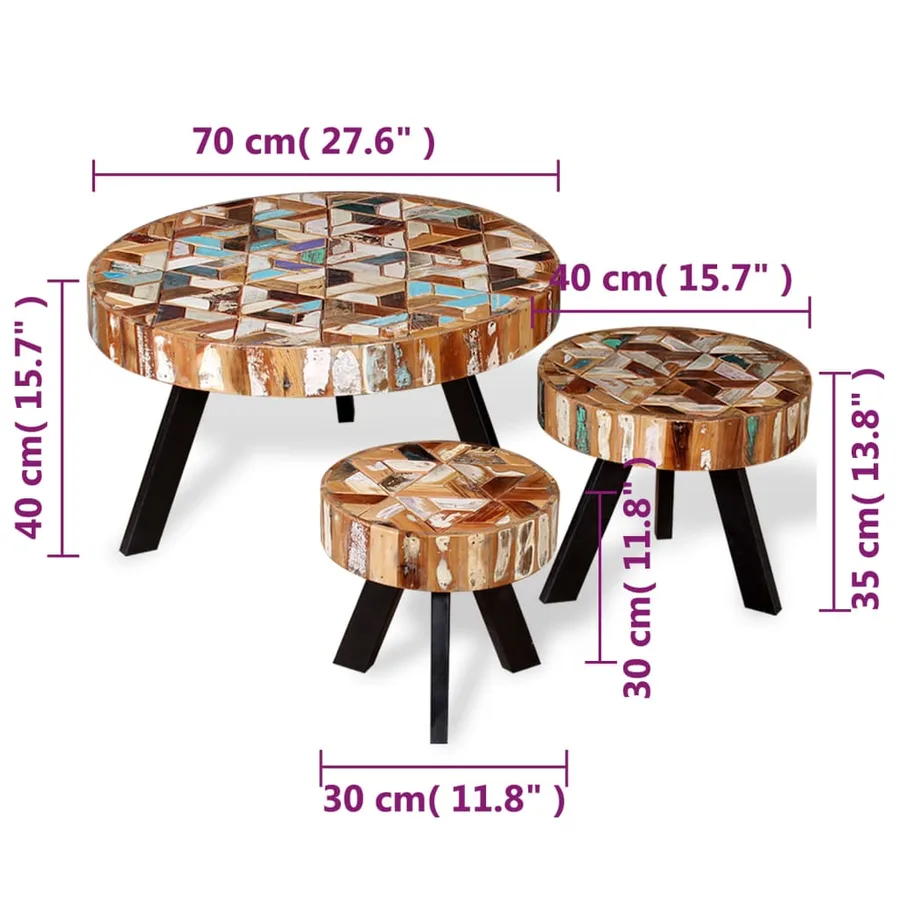 Ensemble de table basse 3 pièces Bois de récupération massif - 8