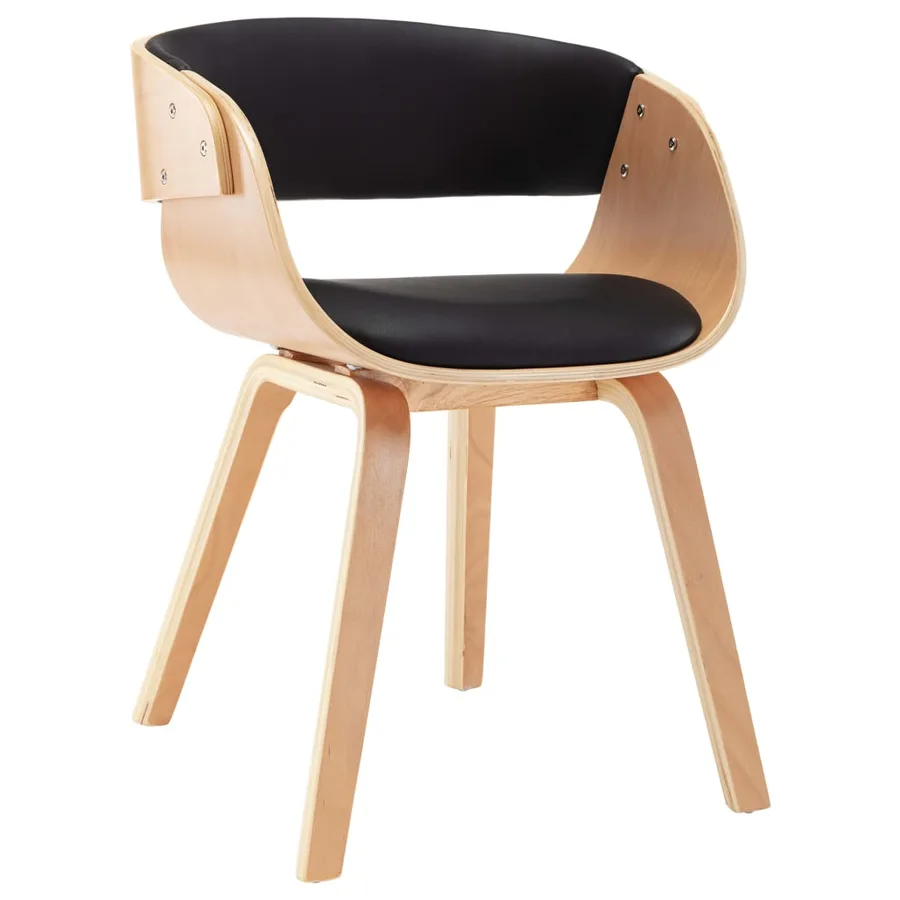 Chaise de salle à manger noir bois courbé et similicuir - 2