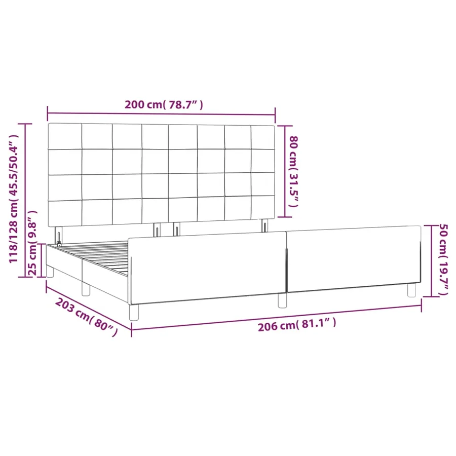 Cadre de lit sans matelas gris clair 200x200 cm velours - 14