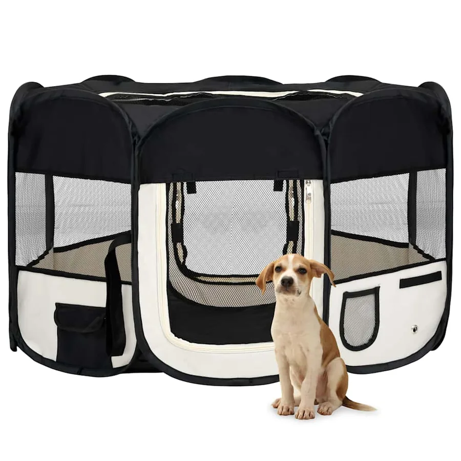 Parc pliable pour chien avec sac de transport Noir 125x125x61cm