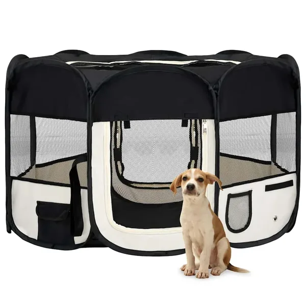 Parc pliable pour chien avec sac de transport Noir 125x125x61cm