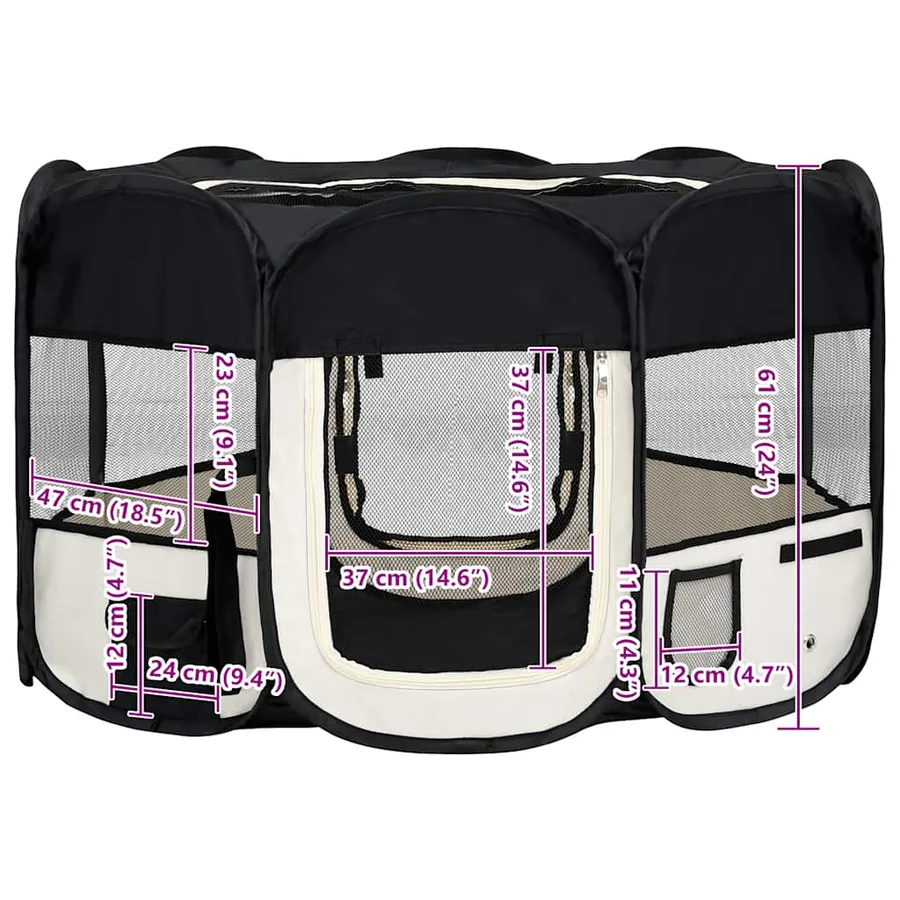 Parc pliable pour chien avec sac de transport Noir 125x125x61cm - 12