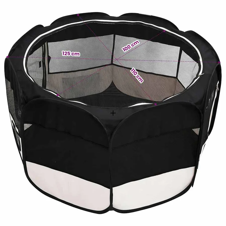 Parc pliable pour chien avec sac de transport Noir 125x125x61cm - 13