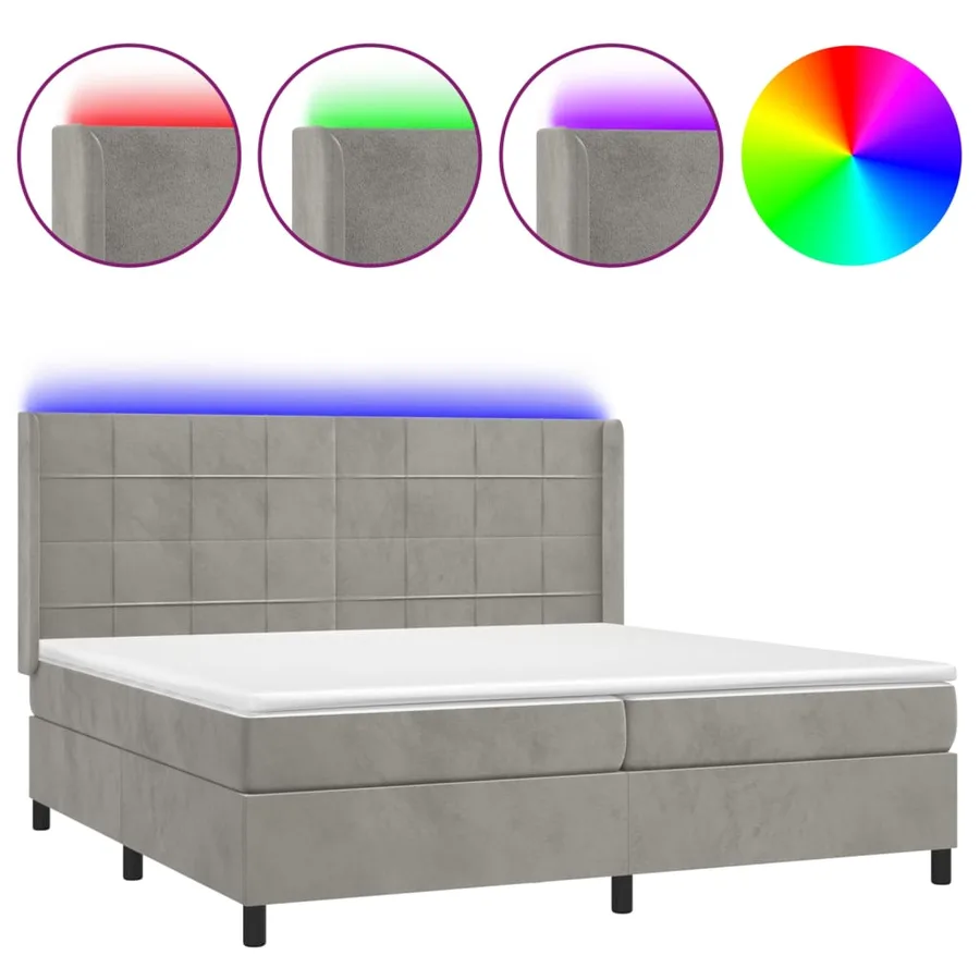 Sommier à lattes de lit matelas et LED Gris clair 200x200 cm - 2