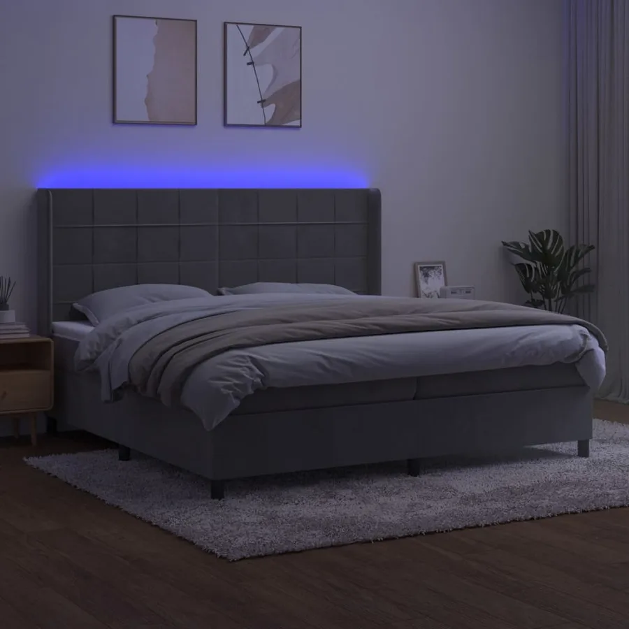 Sommier à lattes de lit matelas et LED Gris clair 200x200 cm - 3