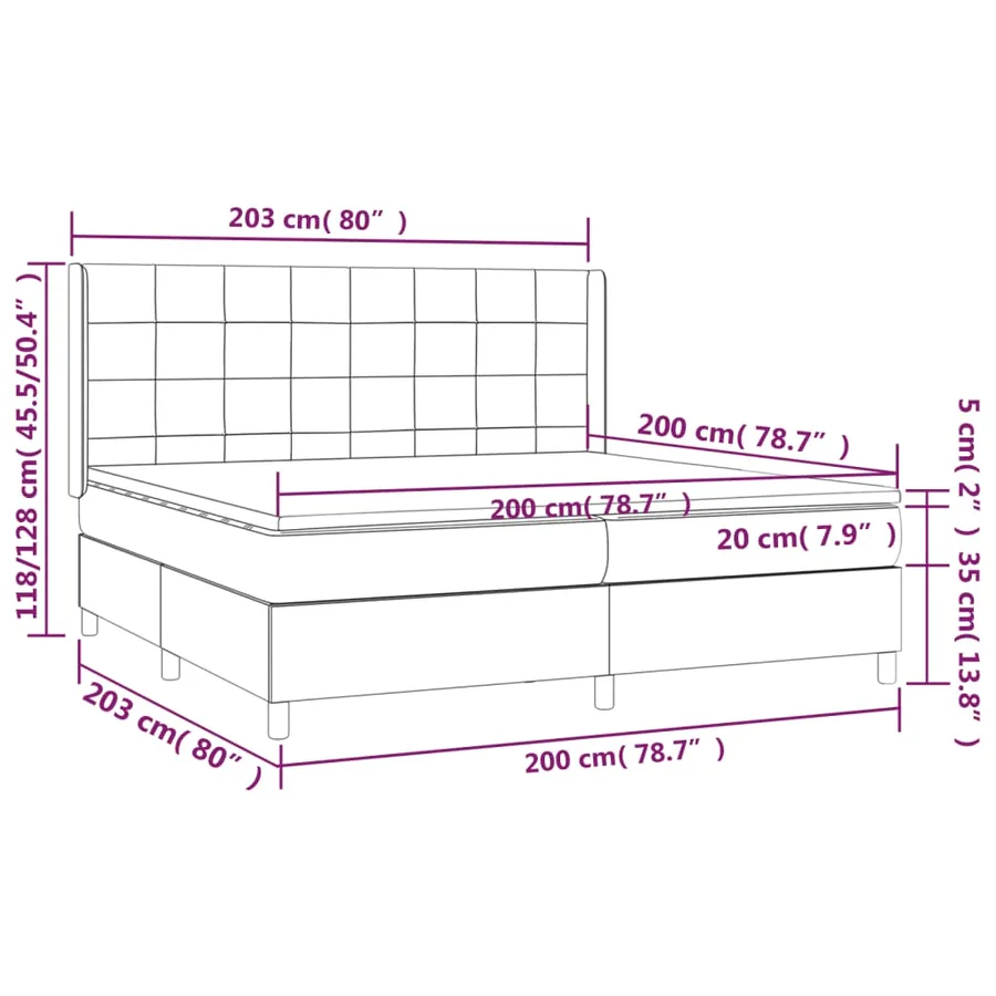 Sommier à lattes de lit matelas et LED Gris clair 200x200 cm - 8
