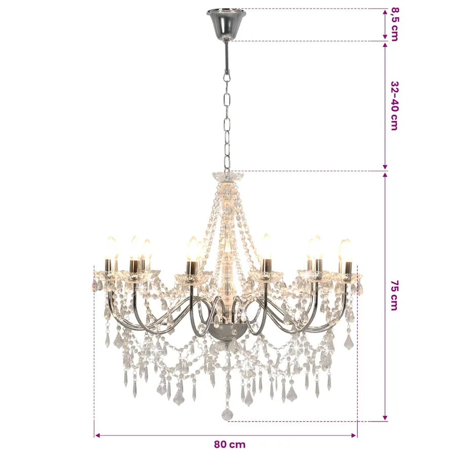 Lustre avec perles Argenté 12 ampoules E14 - 8