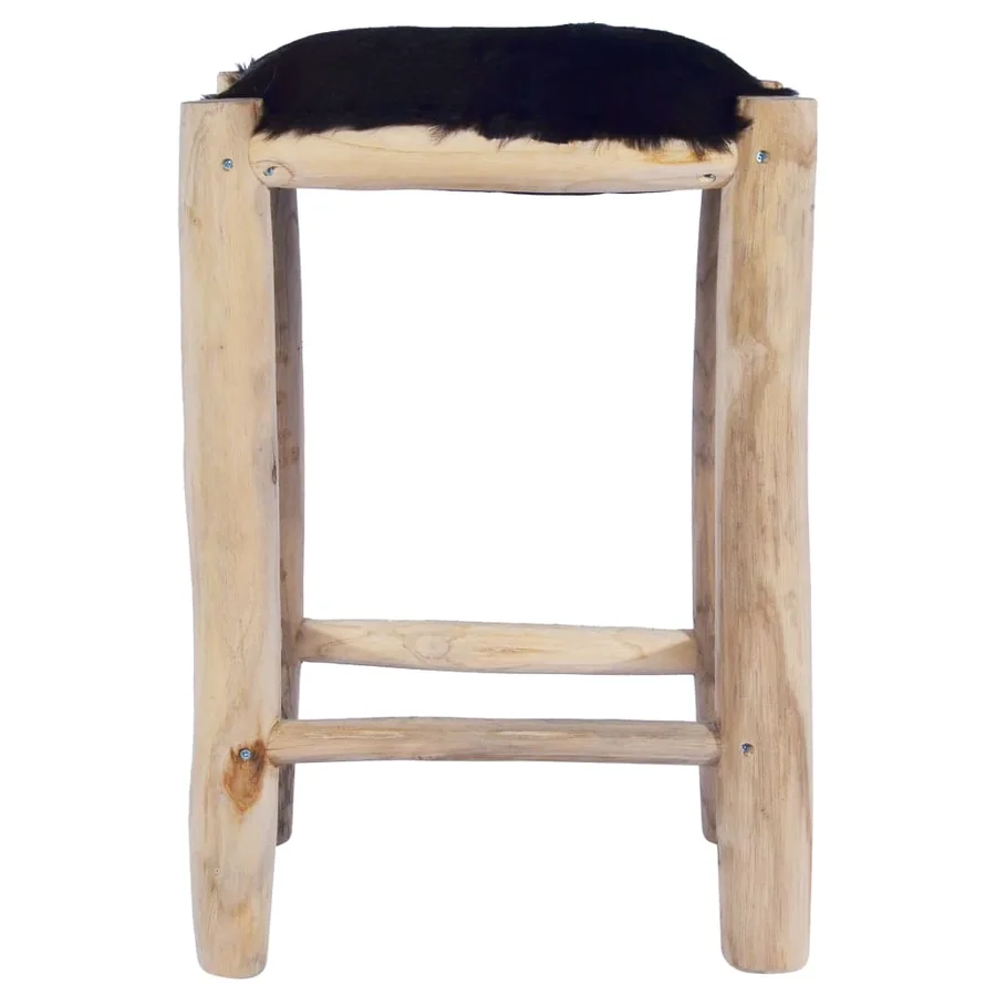 Tabouret de bar Cuir de chèvre véritable et bois de teck massif - 2