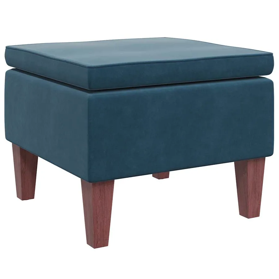 Tabouret avec pieds en bois Bleu Velours - 2