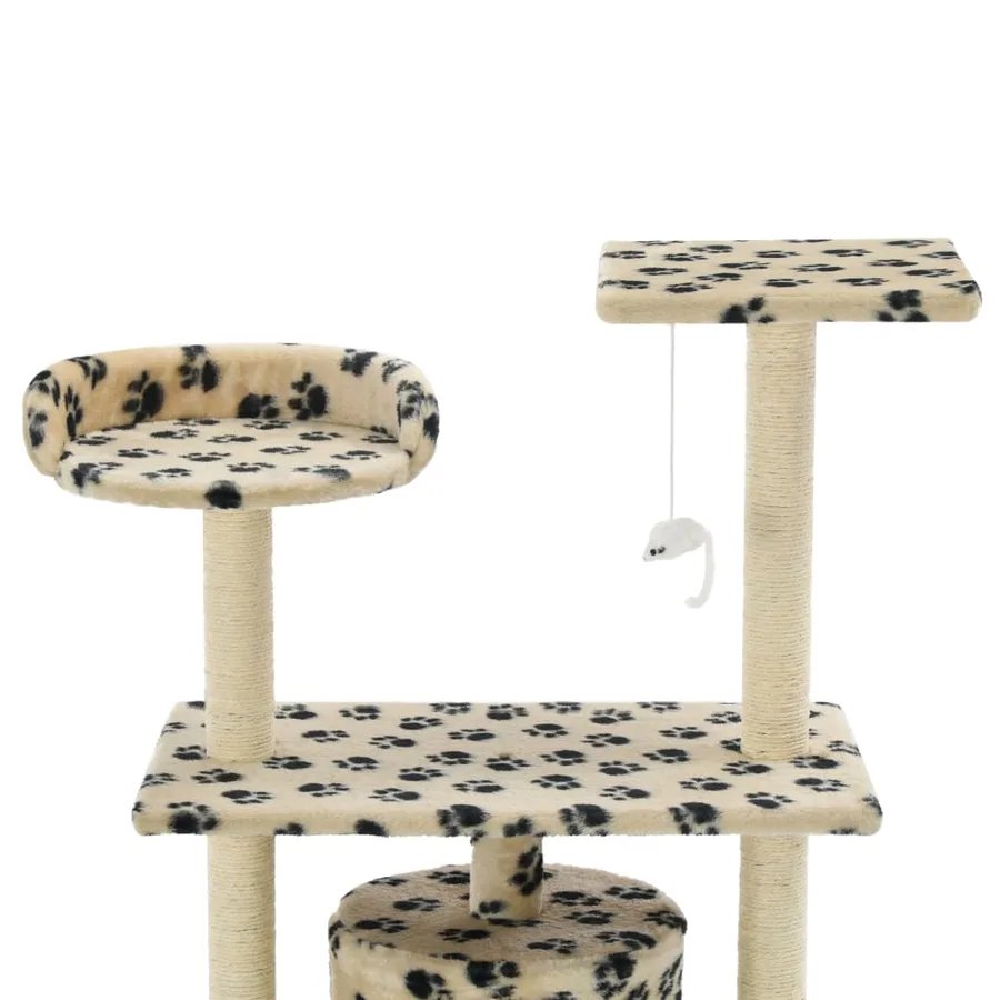 Arbre à chat avec griffoir en sisal 95 cm Beige Motif de pattes - 4