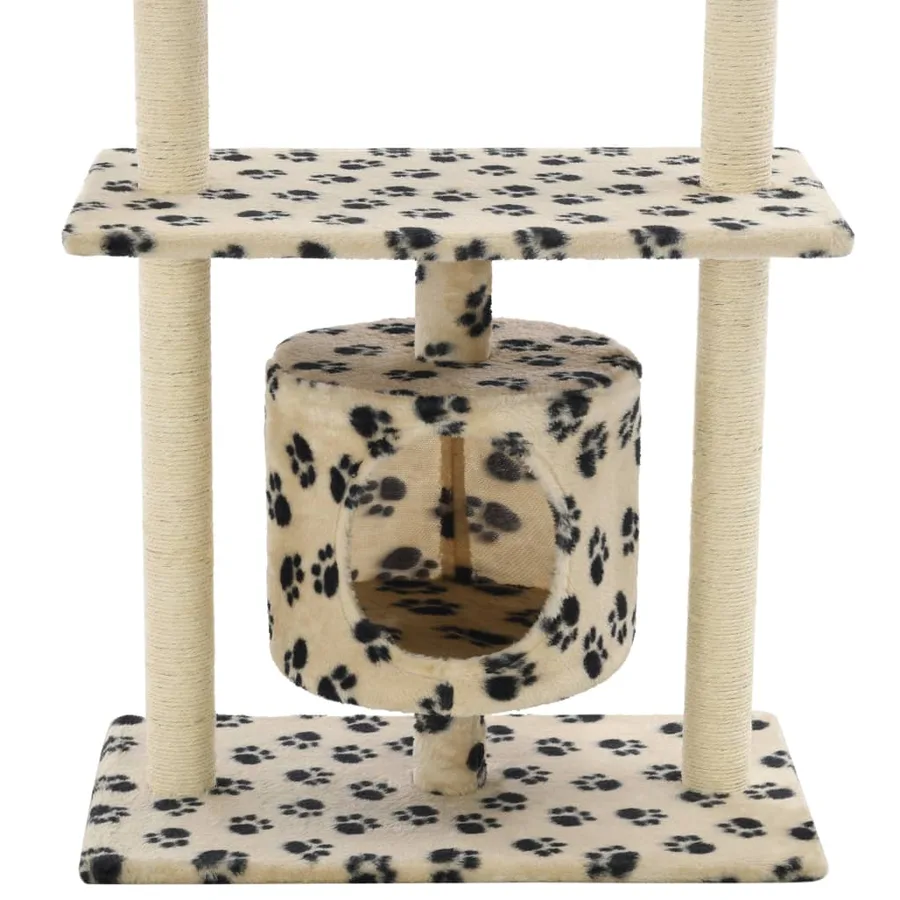 Arbre à chat avec griffoir en sisal 95 cm Beige Motif de pattes - 7
