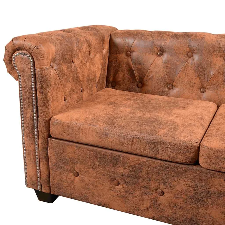Canapé d'angle Chesterfield 6 Places Cuir artificiel Marron - 5