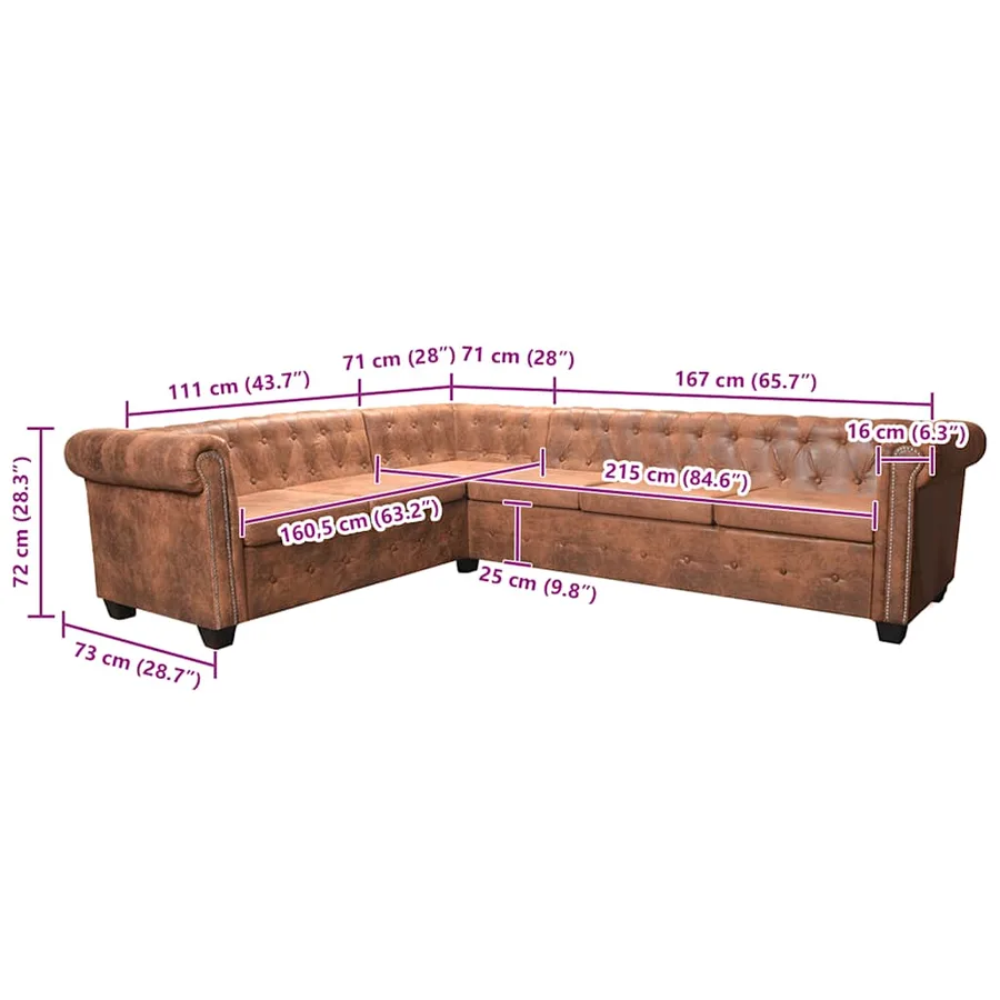 Canapé d'angle Chesterfield 6 Places Cuir artificiel Marron - 7