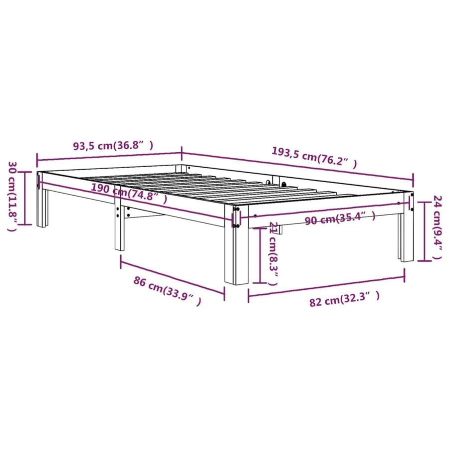 Cadre de lit sans matelas 90x190 cm - 8