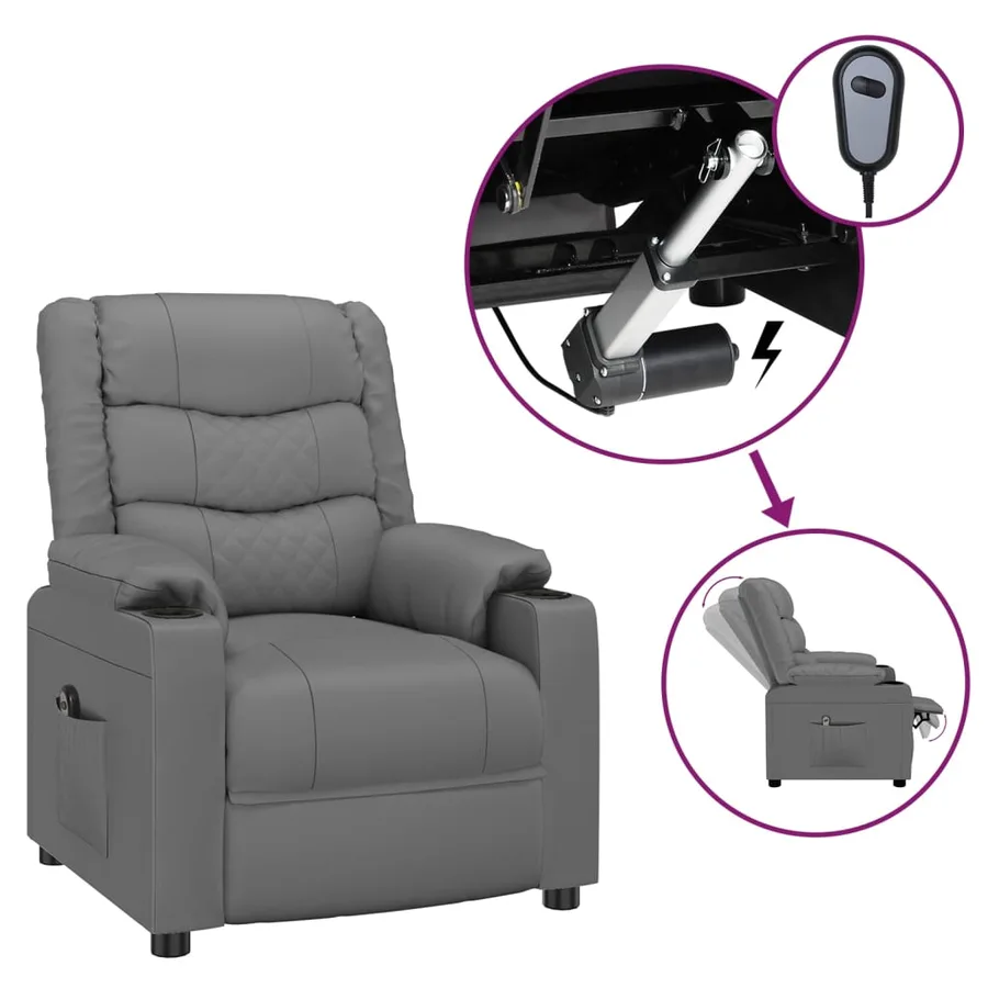 Fauteuil inclinable électrique Gris Similicuir - 2