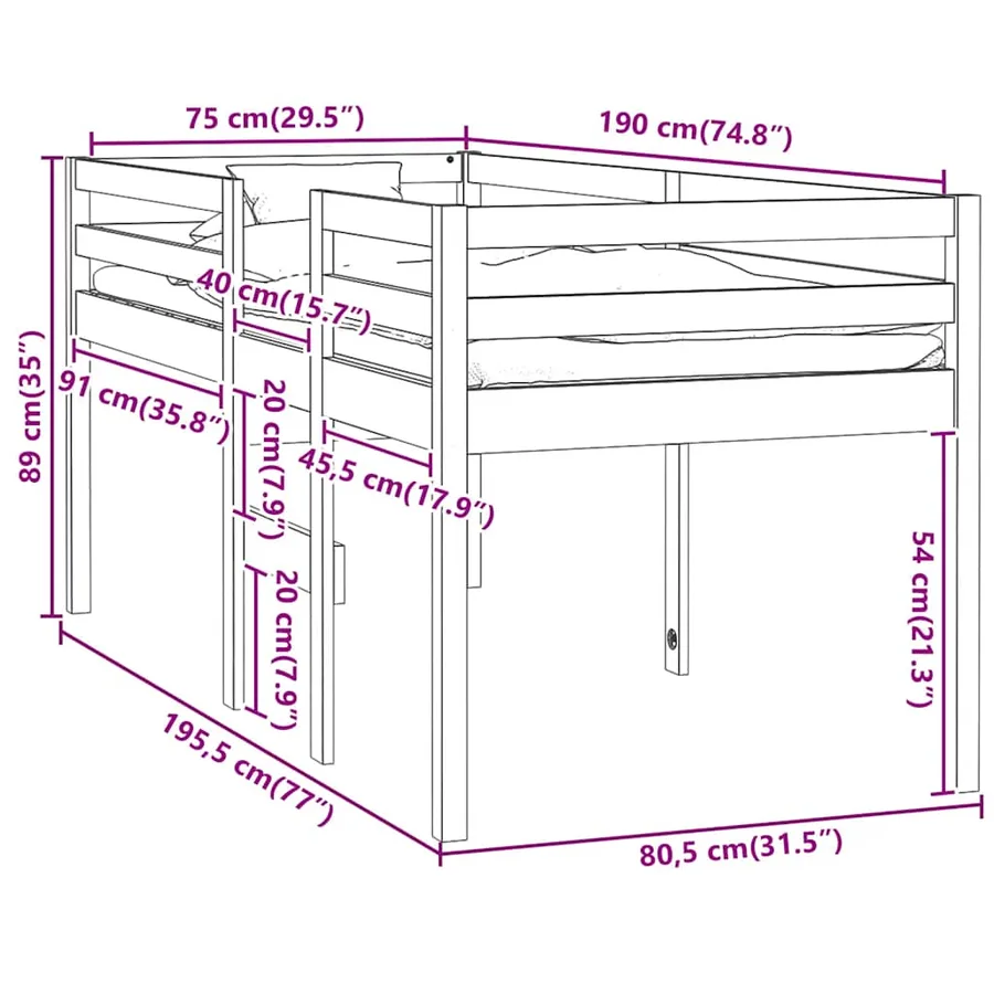 Lit haut sans matelas blanc 75x190 cm bois de pin massif - 8