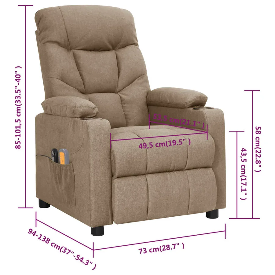 Fauteuil électrique de massage Taupe Tissu - 13