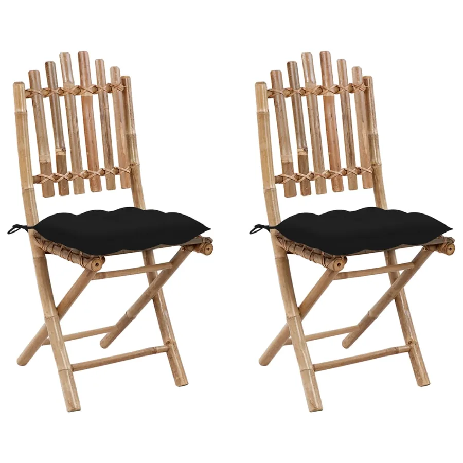 Chaises pliables de jardin lot de 2 avec coussins Bambou - 37