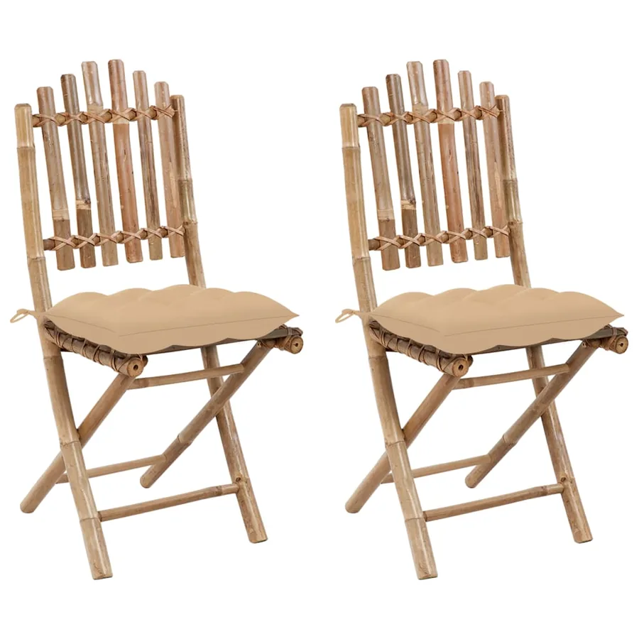Chaises pliables de jardin lot de 2 avec coussins Bambou - 49