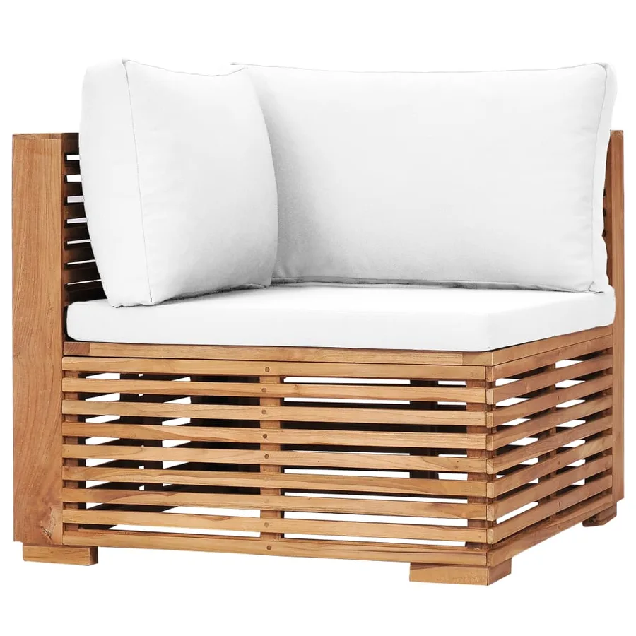 Canapé d'angle de jardin avec coussin crème Bois de teck solide - 2