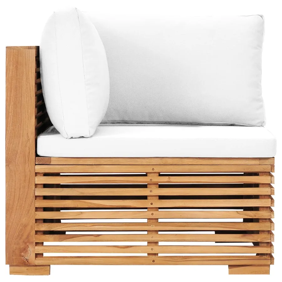 Canapé d'angle de jardin avec coussin crème Bois de teck solide - 3