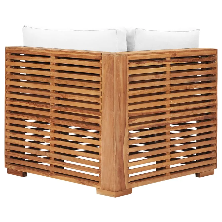 Canapé d'angle de jardin avec coussin crème Bois de teck solide - 4
