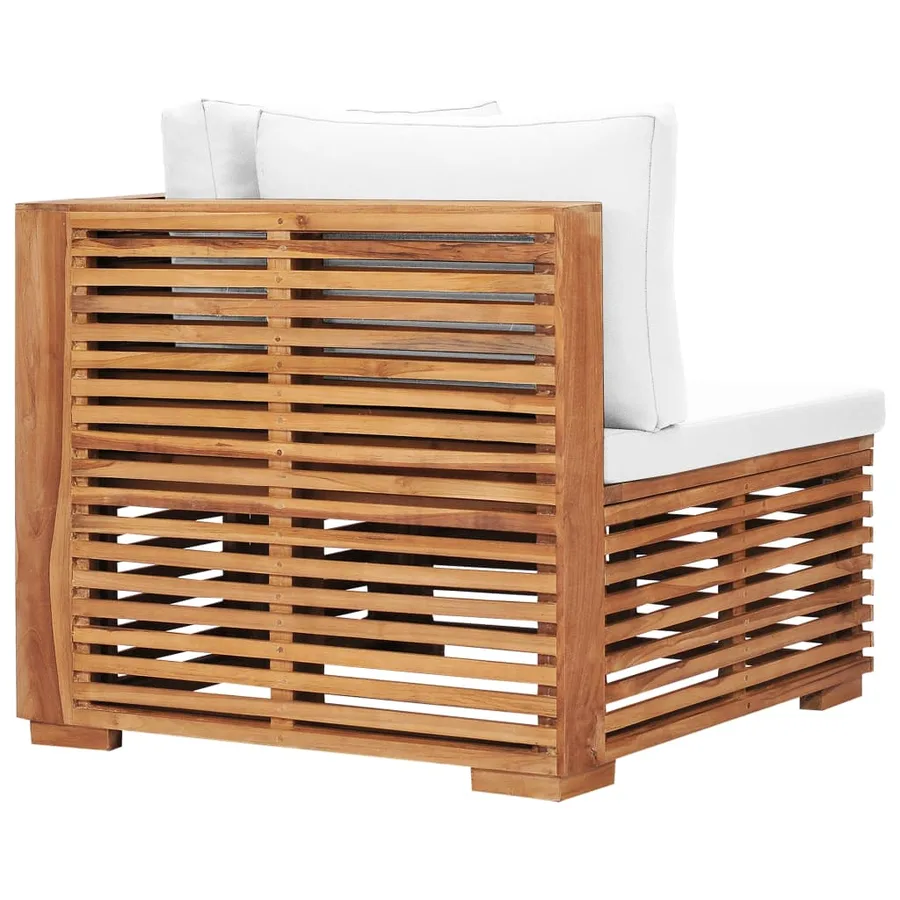 Canapé d'angle de jardin avec coussin crème Bois de teck solide - 5