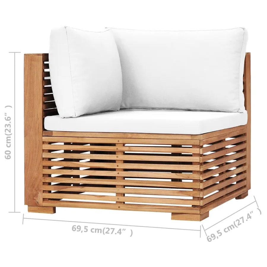 Canapé d'angle de jardin avec coussin crème Bois de teck solide - 7