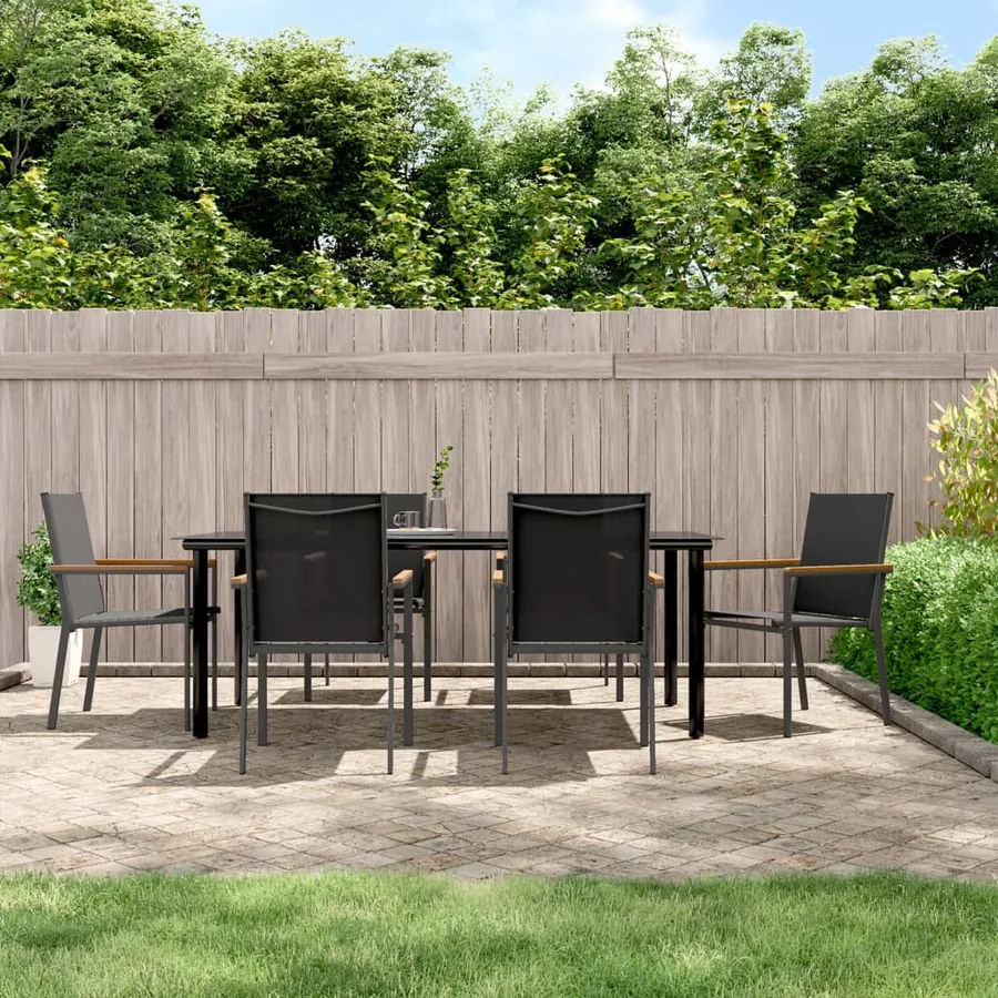 Ensemble à manger de jardin 7 pcs noir textilène et acier