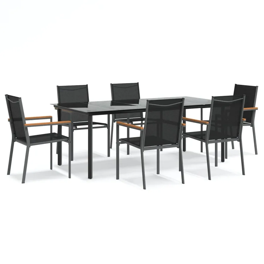 Ensemble à manger de jardin 7 pcs noir textilène et acier - 2