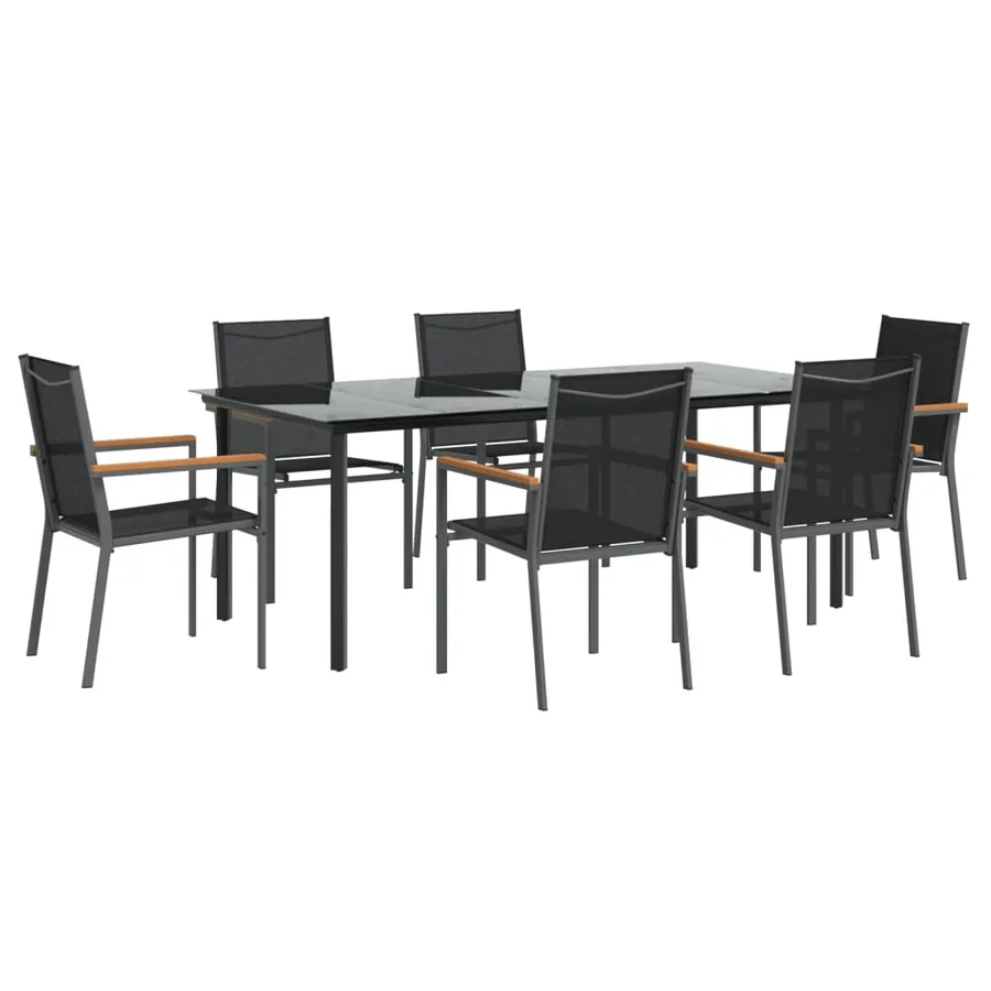Ensemble à manger de jardin 7 pcs noir textilène et acier - 3