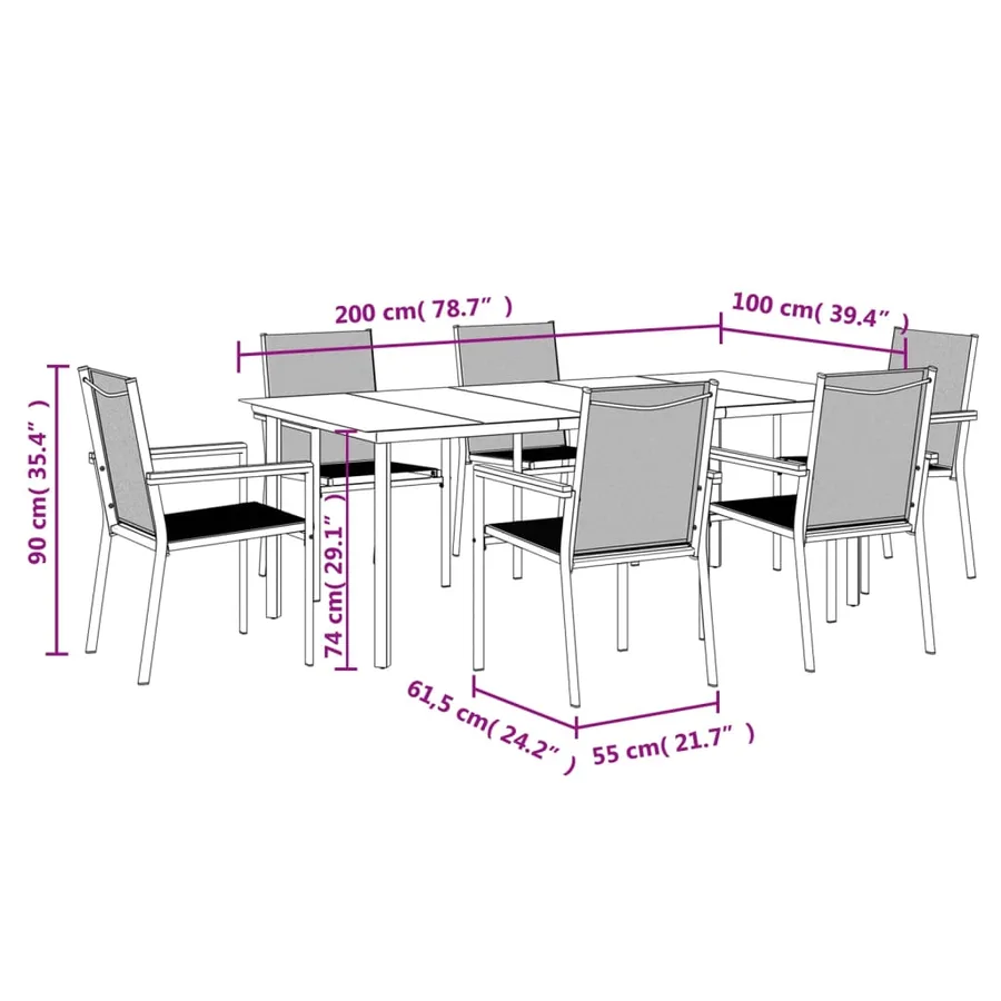Ensemble à manger de jardin 7 pcs noir textilène et acier - 9