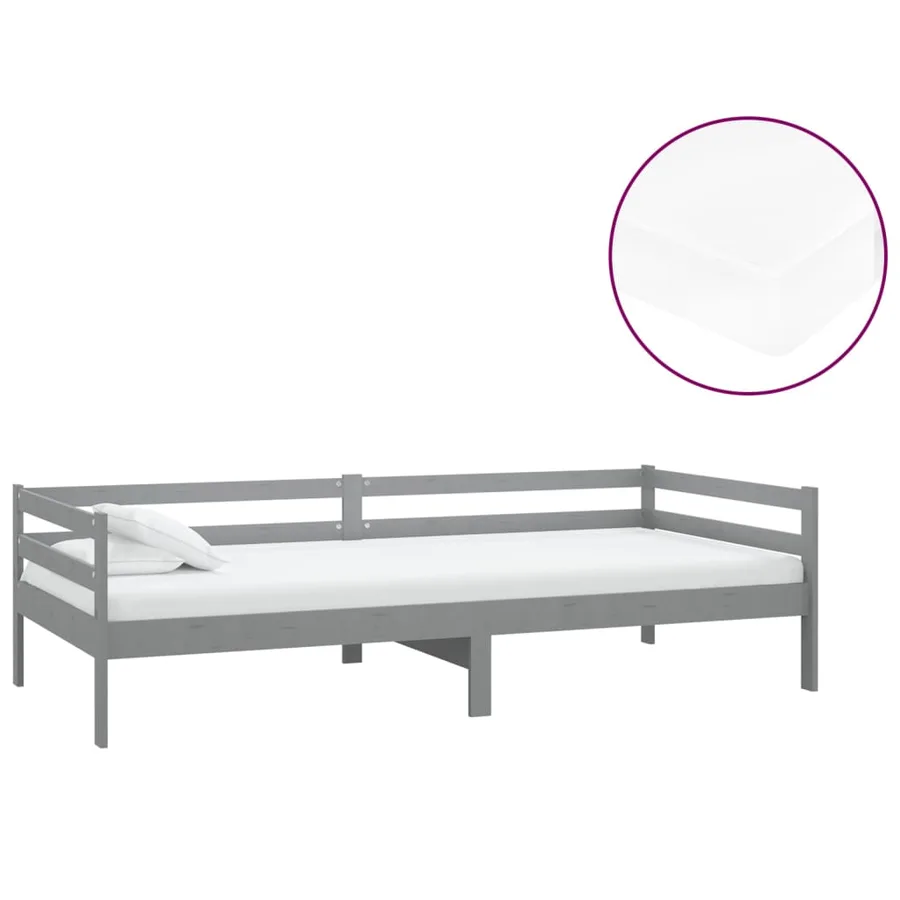 Lit de repos avec matelas 90x200 cm Gris Bois de pin massif - 2