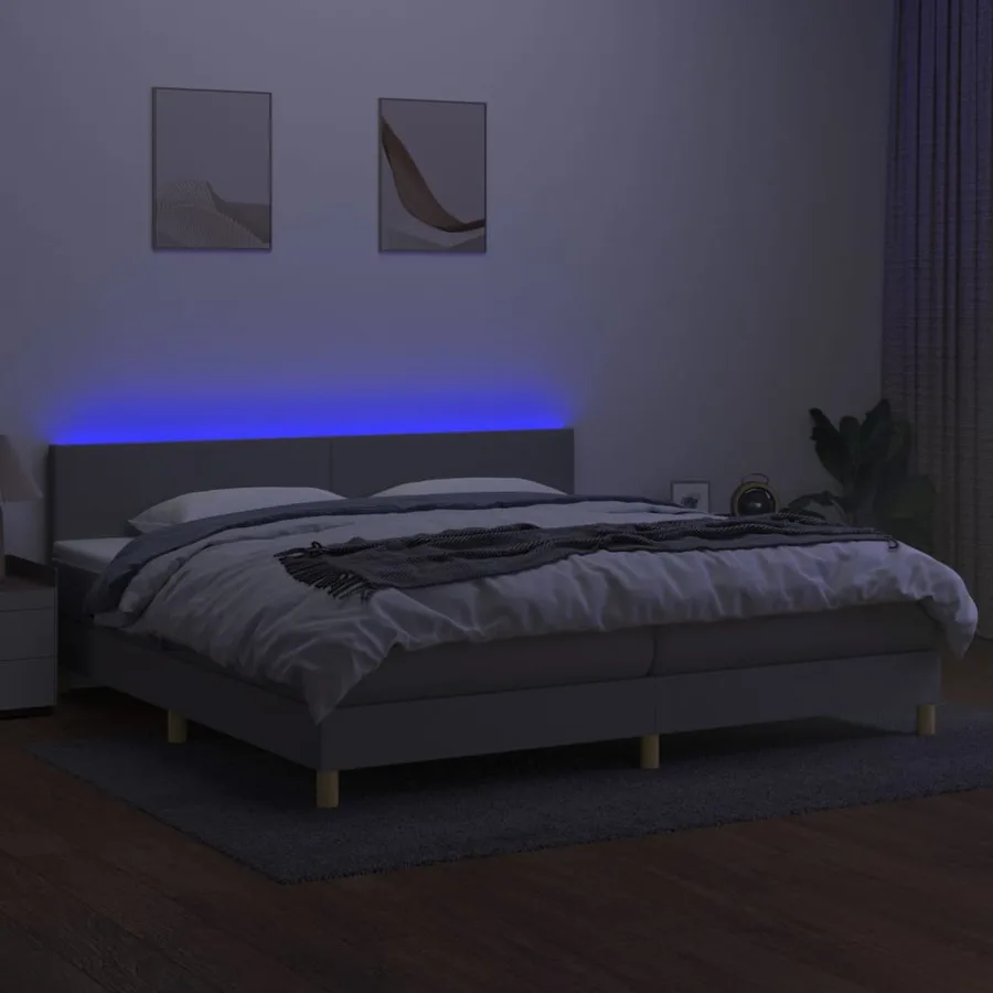 Sommier à lattes de lit matelas LED Gris clair 200x200 cm Tissu - 4